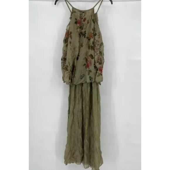 Lola Italian Made Women's M Floral Silk Boho Maxi Dress Coquette Whimsy - Picture 2 of 7